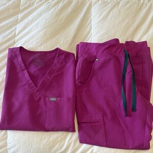 Fuchsia Scrub Set with Teal Drawstrings